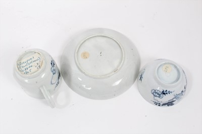 Lot 212 - 18th century Liverpool blue and white teabowl, coffee cup and saucer, circa 1760