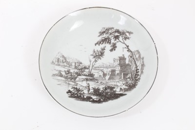 Lot 207 - 18th century Worcester saucer, printed in black by Robert Hancock with ruins, circa 1765