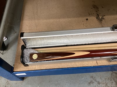 Lot 2571 - Two Joe Davis 'Club' cues and a Permac Club snooker cue, with case