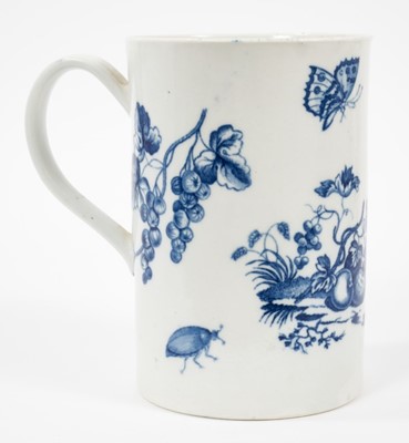 Lot 208 - 18th century Worcester blue printed Parrot Pecking Fruit pattern mug, circa 1770