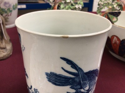 Lot 222 - 18th century Worcester blue printed Parrot Pecking Fruit pattern mug, circa 1770