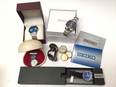 Lot 158 - Seiko Solar Chronograph stainless steel wristwatch, boxed, and other watches