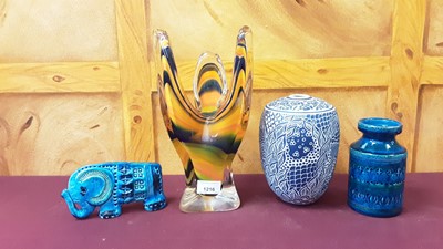 Lot 1216 - Art glass orange and blue vase, 29cm high, together with a selection of mixed ceramics (18)