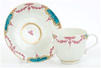 Lot 174 - Mid-18th century Worcester fluted coffee cup...