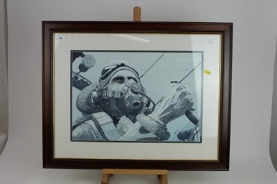 Lot 780 - Stephen Arch GAvA- watercolour study, Bombers Moon, A Lancaster Skipper, mounted in glazed frame, image 50 x 34cm overall