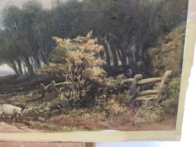 Lot 86 - A. Marlow 19th century watercolour laid on card - extensive landscape with shepherds and their sheep, signed and dated [18]'85