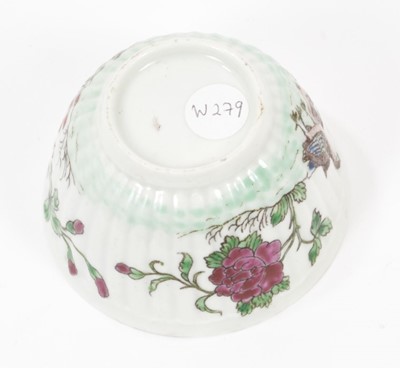 Lot 233 - 18th century Worcester ribbed tea bowl, printed and painted with geese, circa 1756-58