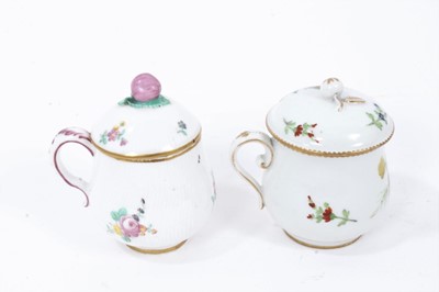 Lot 177 - Paris porcelain flower painted custard cup and cover, circa 1800, and a spirally fluted custard cup and cover