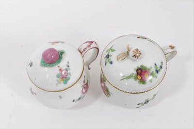 Lot 242 - Paris porcelain flower painted custard cup and cover, circa 1800, and a spirally fluted custard cup and cover