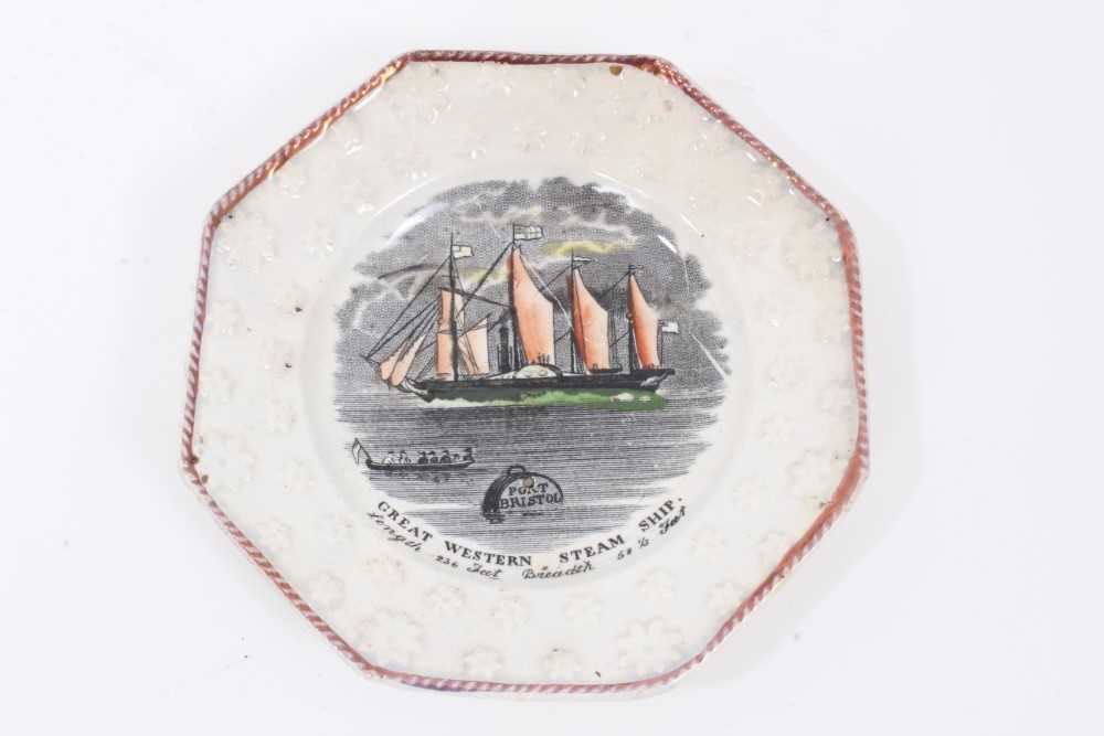 Lot 245 - Childs pearlware plate, printed and painted with The Great Western Steamship, circa 1855