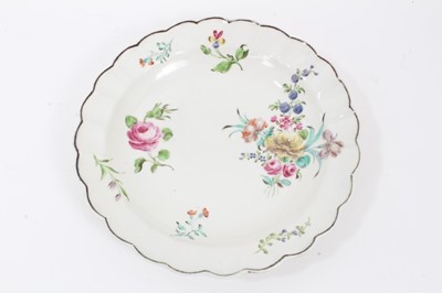 Lot 247 - 18th century Worcester plate, unusually painted in coloured enamels, probably in a London atelier, circa 1770