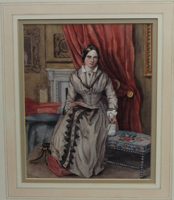 Lot 1139 - English School, 19th century, watercolour - portrait of a lady watercolour painting, 31cm x 25cm, in glazed frame Provenance: The Whitbread Family, Southill Park, Bedfordshire