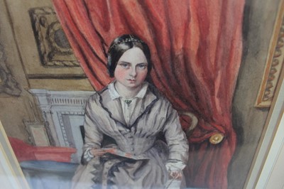 Lot 1139 - English School, 19th century, watercolour - portrait of a lady watercolour painting, 31cm x 25cm, in glazed frame Provenance: The Whitbread Family, Southill Park, Bedfordshire