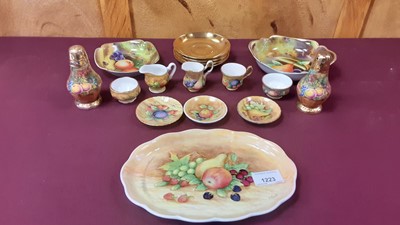 Lot 1223 - Peter Smith hand painted fruit pattern miniature china on tray, 9 pieces, together with similar iitems