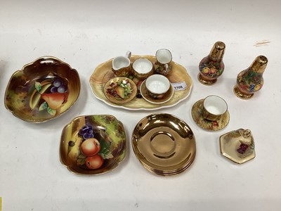 Lot 1108 - Peter Smith hand painted fruit pattern miniature china on tray, 9 pieces, together with similar items