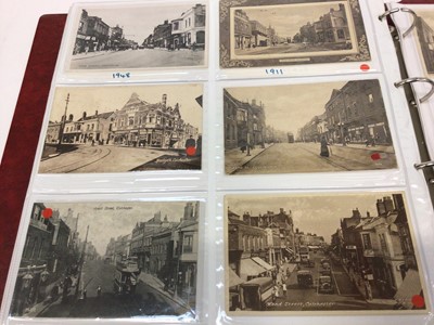 Lot 1456 - Postcards Colchester animated street scenes with shop fronts, trams, people, early cards, hotels and other cards.(248)