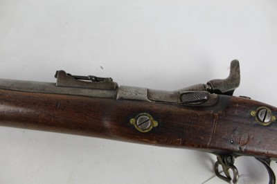 Lot 911 - Victorian Snider rifle, the lock with crowned VR cipher and '1871 Enfield', ordnance stamps to barrel, walnut stocked with brass mounts and steel ramrod.