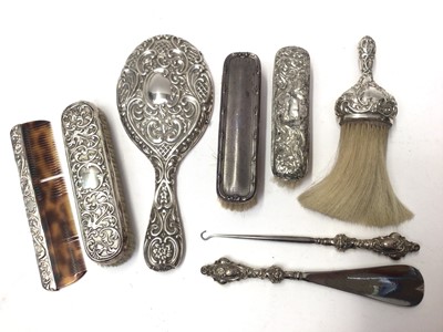 Lot 203 - Group silver backed dressing table items