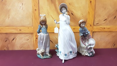 Lot 1236 - Three large Lladro figures of girls, largest is 43cm high