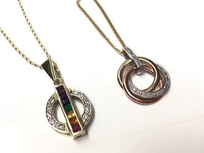 Lot 211 - 14ct gold rainbow pendant on chain and a diamond set pendant on chain