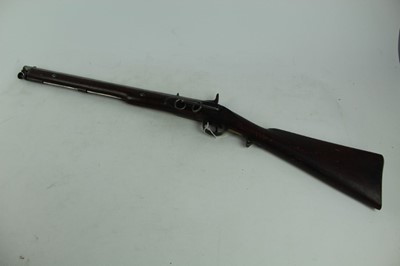 Lot 912 - Victorian Indian percussion cavalry carbine with Tower marked lock, swivel ramrod, walnut stock, the barrel 52 cm