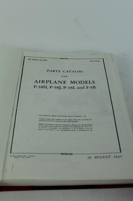 Lot 811 - Interesting group of reproduced and bound Second World War parts catalogues and manuals and operational flight instructions for P-38H, P-38J, P-38L and F-5B, (5 items)
