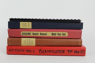 Lot 813 - Interesting group of reproduced and bound Second World War parts catalogues and manuals and operational flight instructions for Bristol aircraft to include the Beaufighter and Beaufort (5 items)