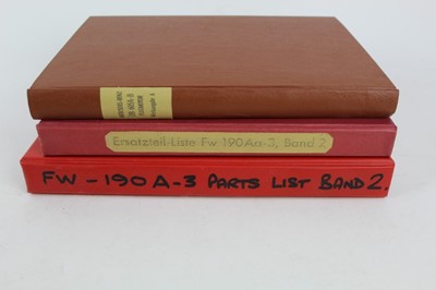 Lot 815 - Interesting group of reproduced and bound Second World War German Aircraft parts catalogues and manuals for Mercedes -Benz aero engine, and FW - 190 (3 items)