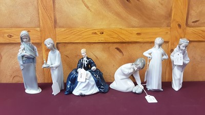 Lot 1242 - Five Lladro porcelain figures of girls, all boxed, together with a Royal Doulton figure - Laurianne HN2719