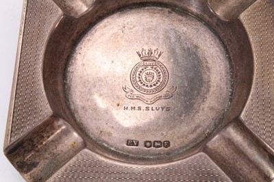 Lot 420 - Set of three silver ashtrays, engraved for HMS St Kitts, HMS Cadiz and HMS Sluys