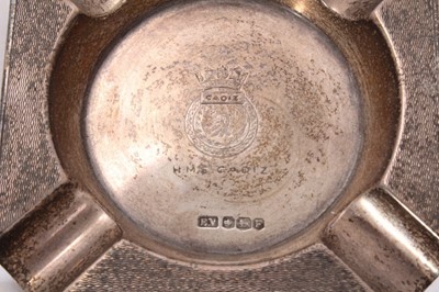 Lot 420 - Set of three silver ashtrays, engraved for HMS St Kitts, HMS Cadiz and HMS Sluys