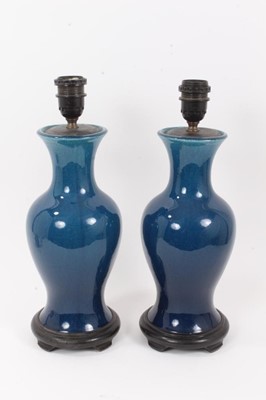 Lot 289 - Pair of Chinese crackle-glazed blue monochrome lamps