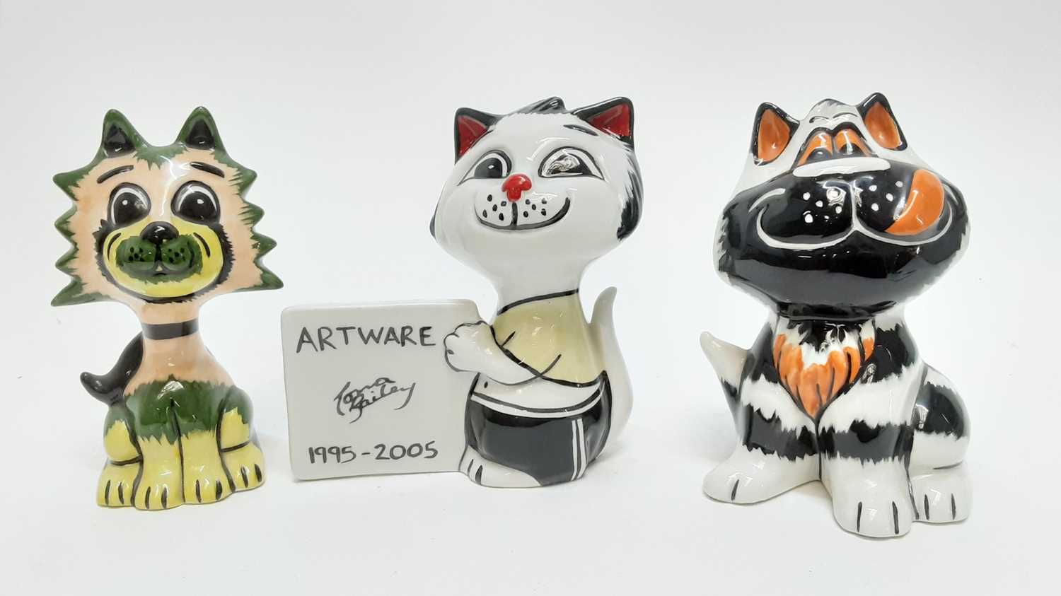 Lot 1247 - Three Lorna Bailey model cats including one with Artware sign