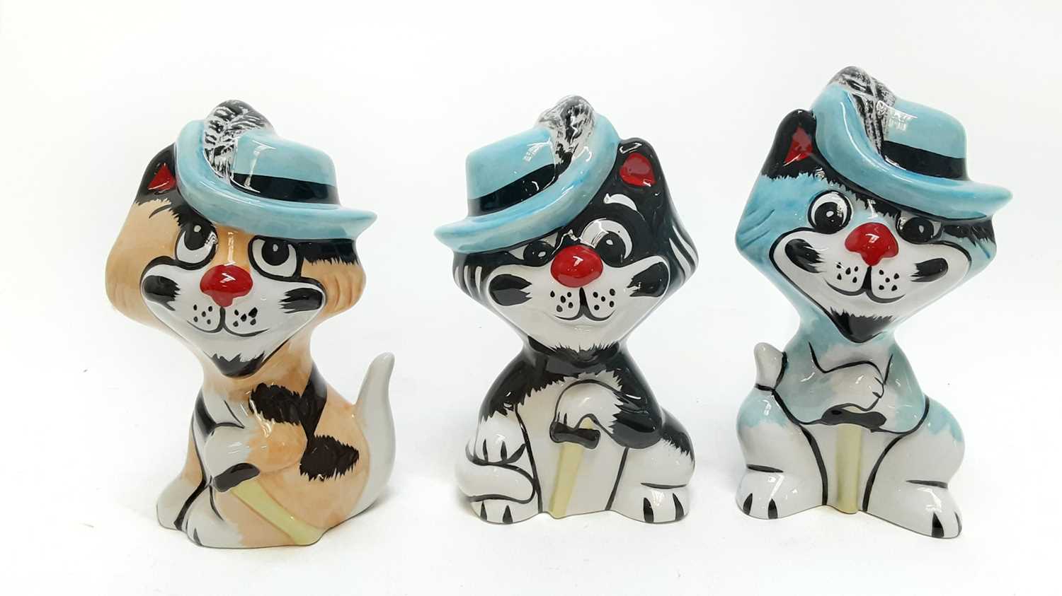 Lot 1248 - Three Lorna Bailey model cats, each with walking cane