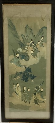 Lot 129 - Chinese print depicting figures - image 28cm x 71cm, framed