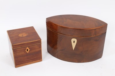 Lot 776 - Georgian style navette form partridge wood tea caddy, together with a small caddy style jewellery box