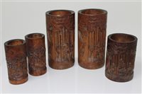 Lot 912 - Pair of 19th century Carsved bamboo brush pots...