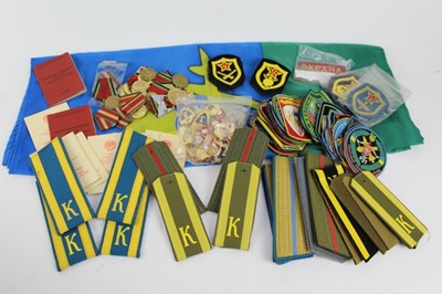 Lot 828 - Two boxes of Soviet cloth and metal badges together with some medals