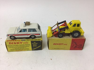 Lot 1952 - Dinky Jones Fleetmaster cantilever crance No. 970, Muir Hall 2-WL loader No. 437, Police Patrol Range Rover No. 254, all boxed (3)