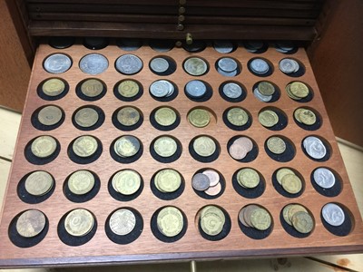 Lot 509 - World - Twenty drawer coin cabinet (N.B. With broken lock) containing mostly modern coinage but also includes G.B. pre 1947 silver issues