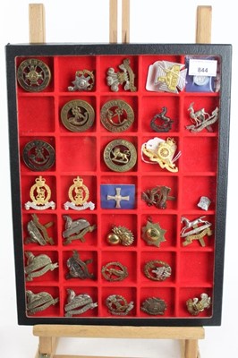 Lot 844 - Three glazed cases containing a collection of American and British military badges, some reproductions noted (3 cases)