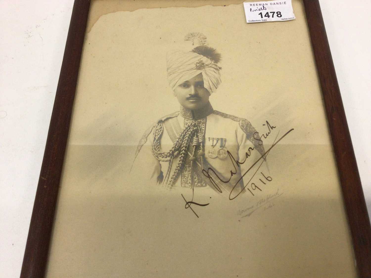 Lot 1505 - First World War photograph of a Punjab Sikh Soldier of the Indian Army, signed and dated 1916. By Bourne and Shepland, India. Framed. 26.5 x 19.5cm.