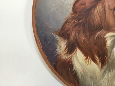 Lot 28 - Colin Graeme (1858 - 1910) painted cuff  cstudy on earthenware plate - head of a collie dog, signed ‘C.Graeme’, 24cm diameter