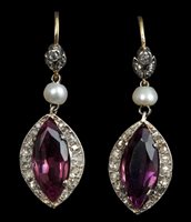 Lot 784 - Pair Edwardian-style tourmaline, diamond and...