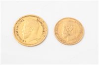 Lot 785 - Two Imperial Russian gold Coinss - 50 Kopeks -...