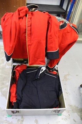 Lot 852 - Large collection of assorted military uniform to include an RAF Great Coat, in a chest on wheels, together with another chest of uniform.