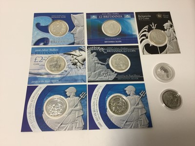 Lot 525 - World - Mixed 1oz (fine silver) bullion coins to include G.B. Britannia's 2002, 2003, 2005 x 2, 2006, 2007, 2008, 2013