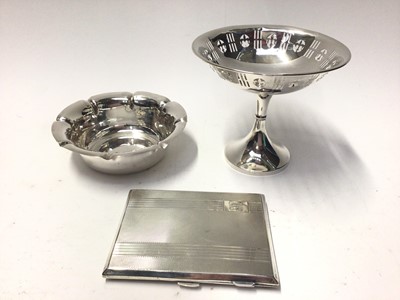 Lot 220 - George V silver bonbon dish on pedestal foot, (Birmingham 1922), together with a silver cigarette case (Birmingham 1920) and a silver sugar bowl (Sheffield 1911), all at 11oz