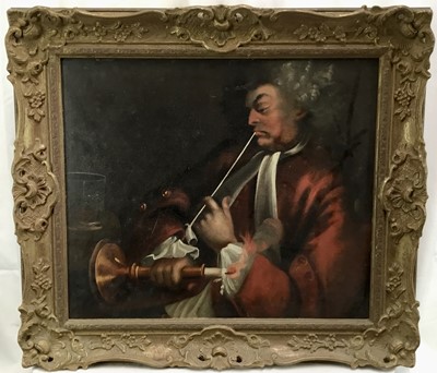 Lot 37 - English School late 18th century oil on canvas - the pipe smoker, 49cm x 42cm, framed