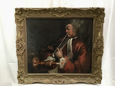 Lot 37 - English School late 18th century oil on canvas - the pipe smoker, 49cm x 42cm, framed
